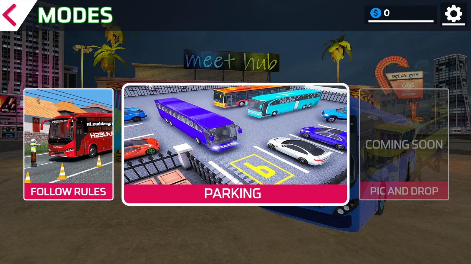 Ultimate Bus Coach Simulator mode-selection screen