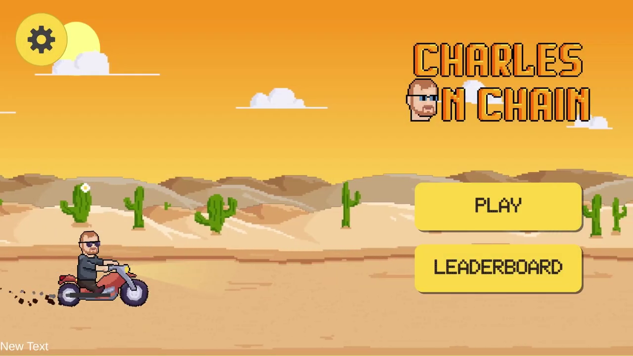 Charles On Chain main menu showing the rider in a desert environment